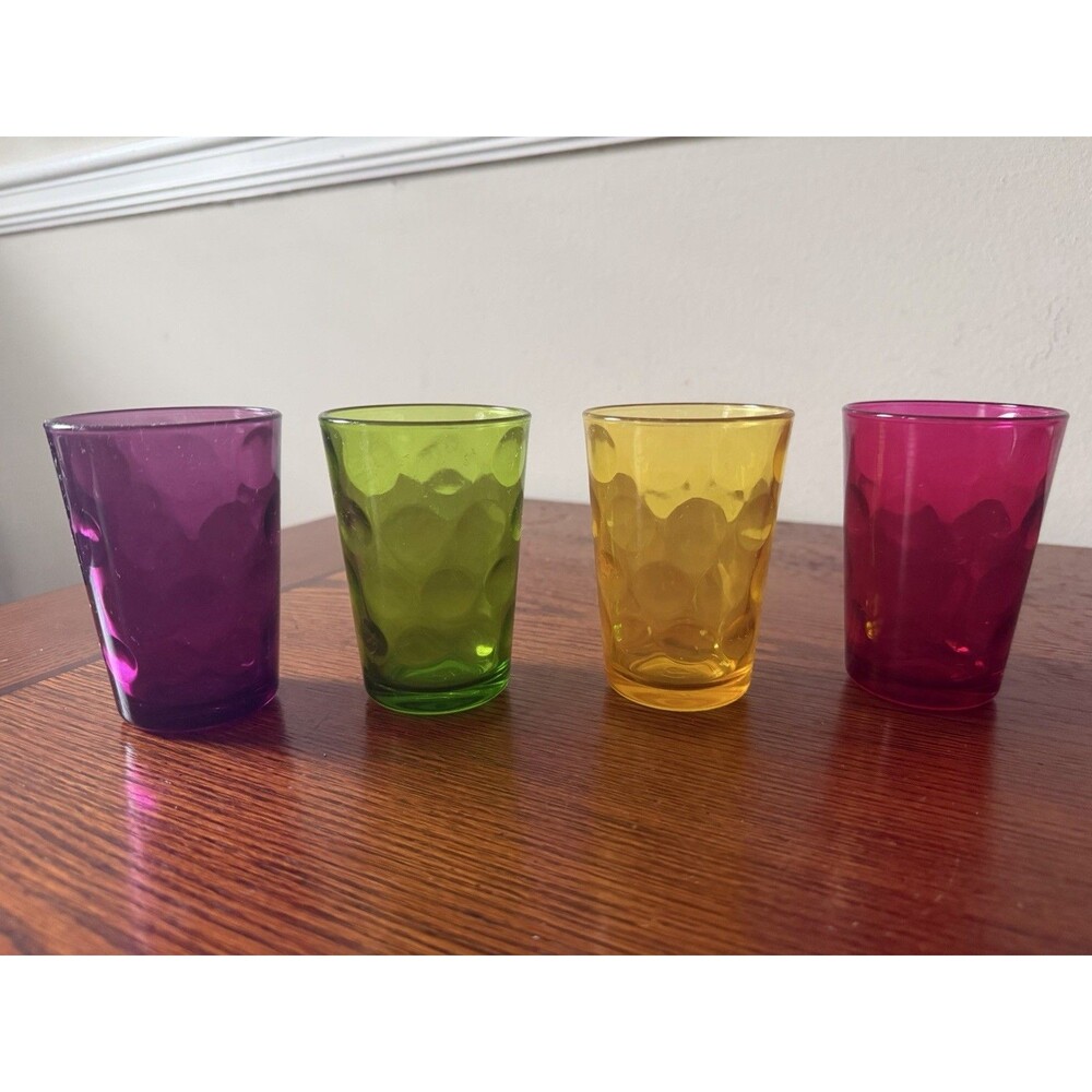 Pasabahce Opus Thumbprint Juice Glasses Set of 4 Multicolor 4” Tumblers 6 Oz